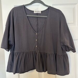 Impressions Impressions Charcoal Peplum Button-Front Top - Size L